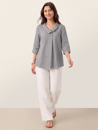 Leinentop für Damen mit asymmetrischem Kragen-Tops for women-Alpenkind