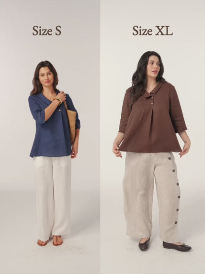 Leinentop für Damen mit asymmetrischem Kragen-Tops for women-Alpenkind