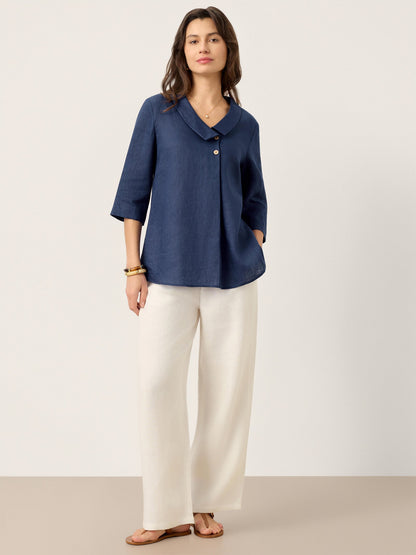 Leinentop für Damen mit asymmetrischem Kragen-Tops for women-Alpenkind