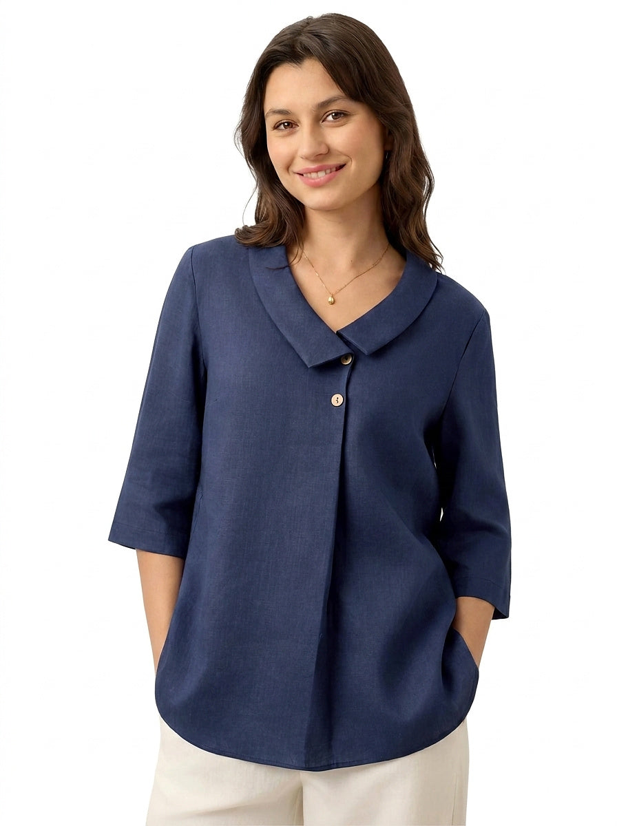 Leinentop für Damen mit asymmetrischem Kragen-Tops for women-Alpenkind