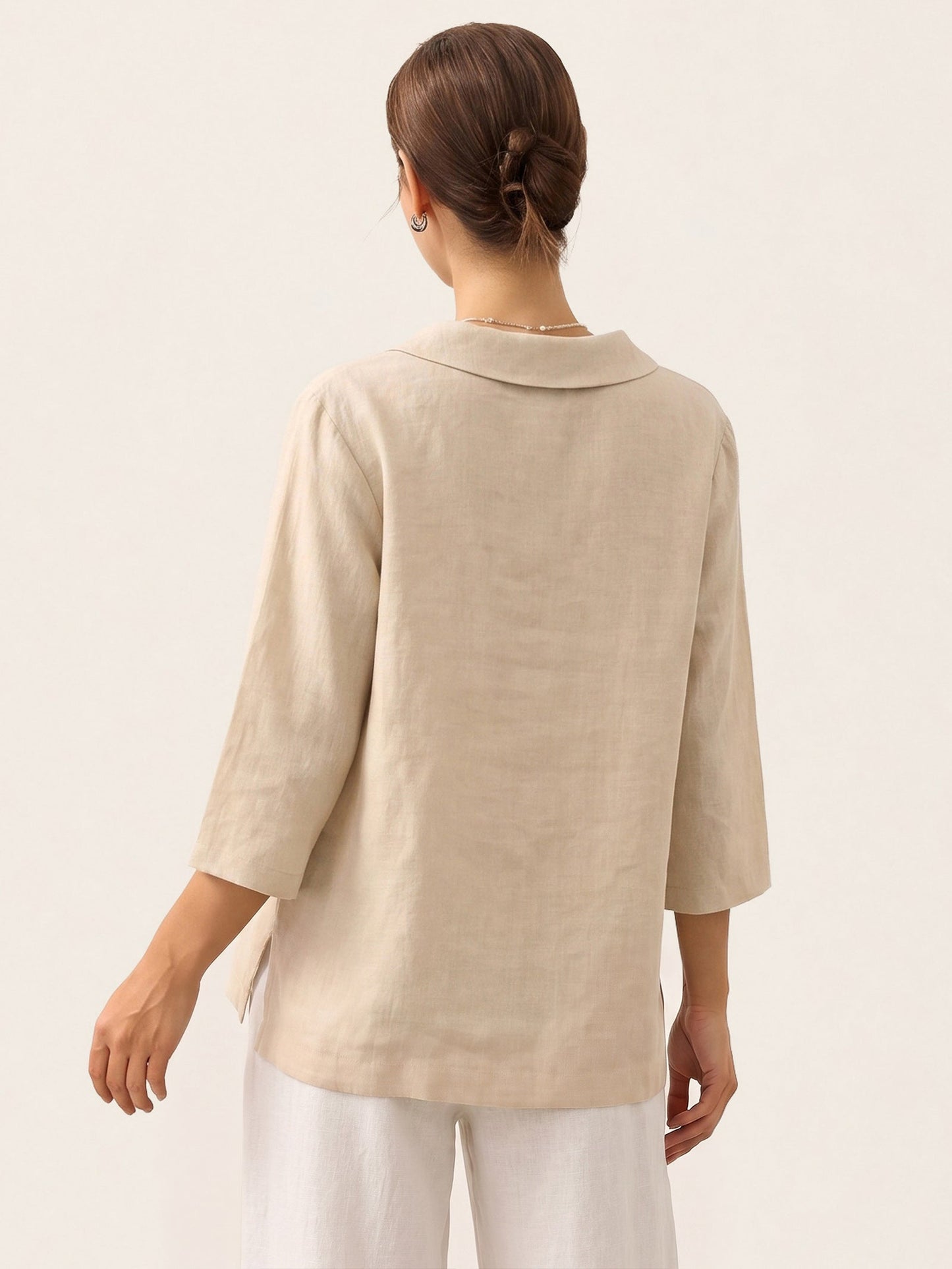 Leinentop für Damen mit Schalkragen und V-Ausschnitt-Tops for women-Alpenkind