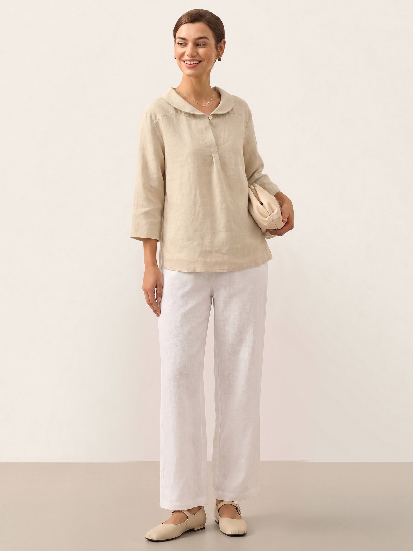 Leinentop für Damen mit Schalkragen und V-Ausschnitt-Tops for women-Alpenkind