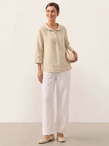 Leinentop für Damen mit Schalkragen und V-Ausschnitt-Tops for women-Alpenkind