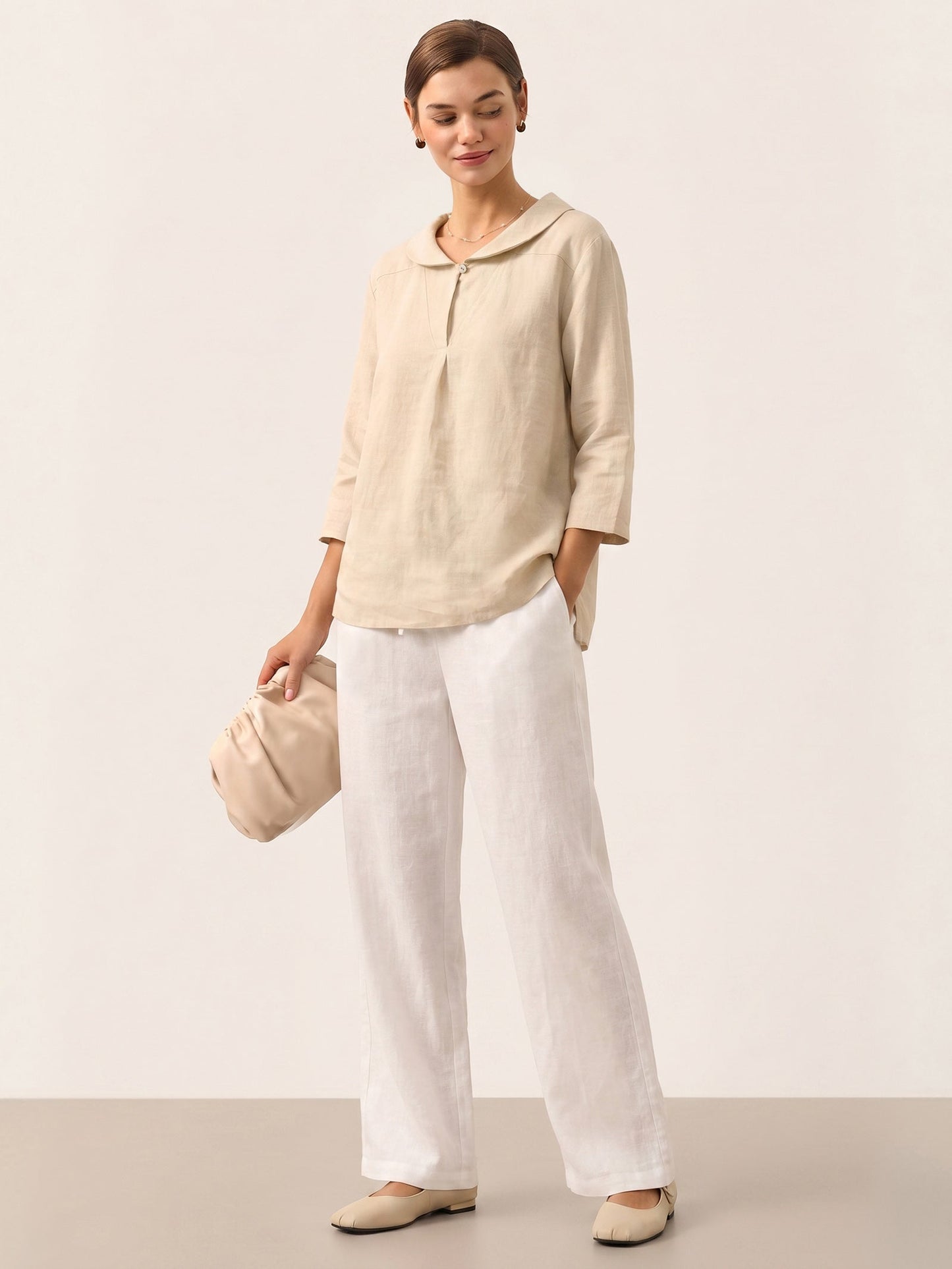Leinentop für Damen mit Schalkragen und V-Ausschnitt-Tops for women-Alpenkind