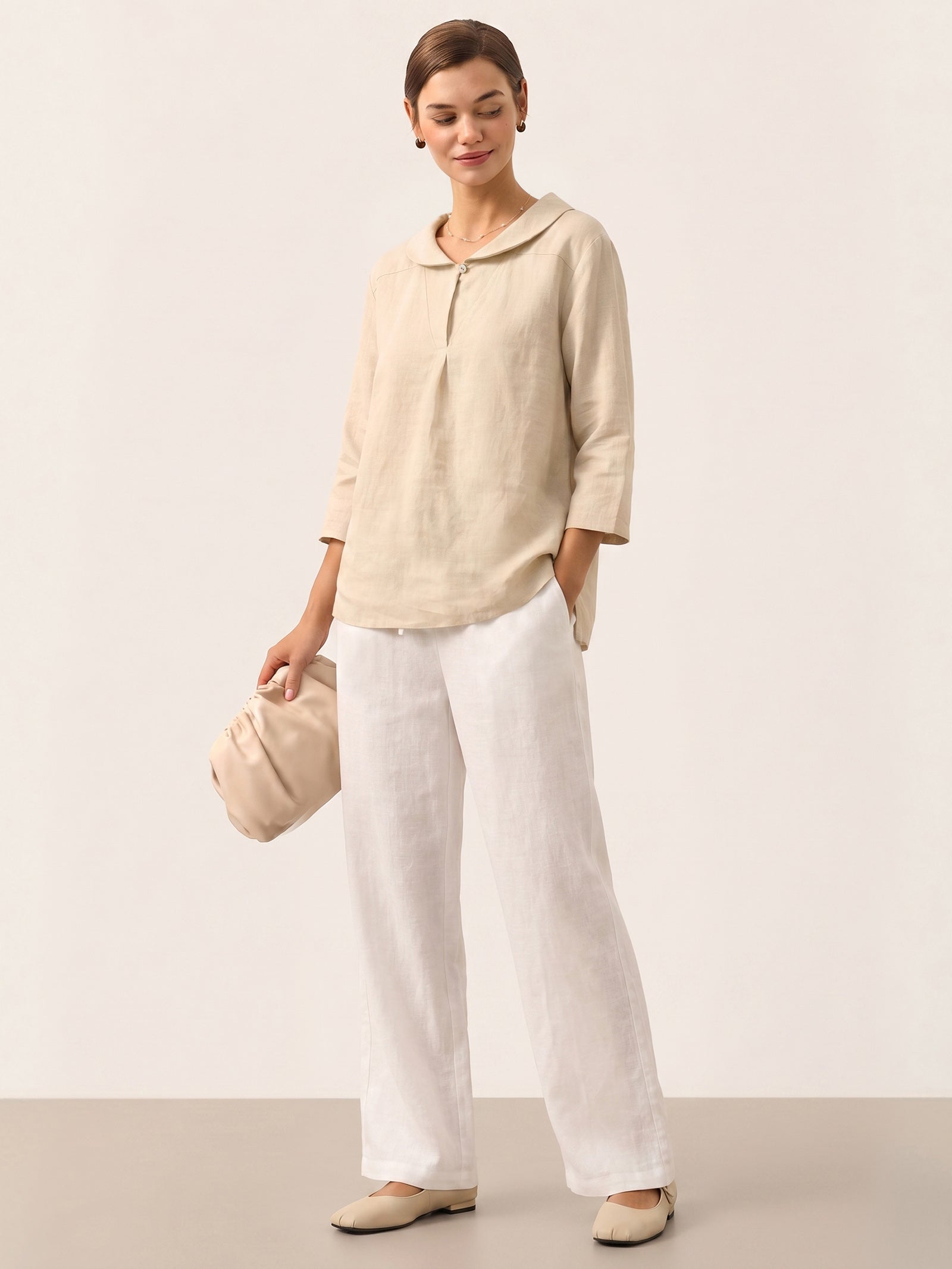 Leinentop für Damen mit Schalkragen und V-Ausschnitt-Tops for women-Alpenkind