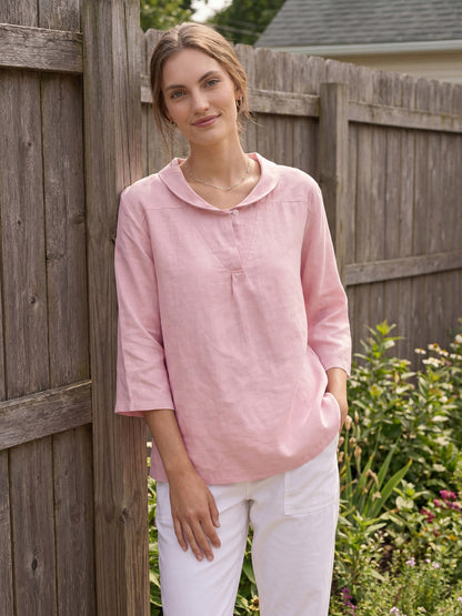 Leinentop für Damen mit Schalkragen und V-Ausschnitt-Tops for women-Alpenkind