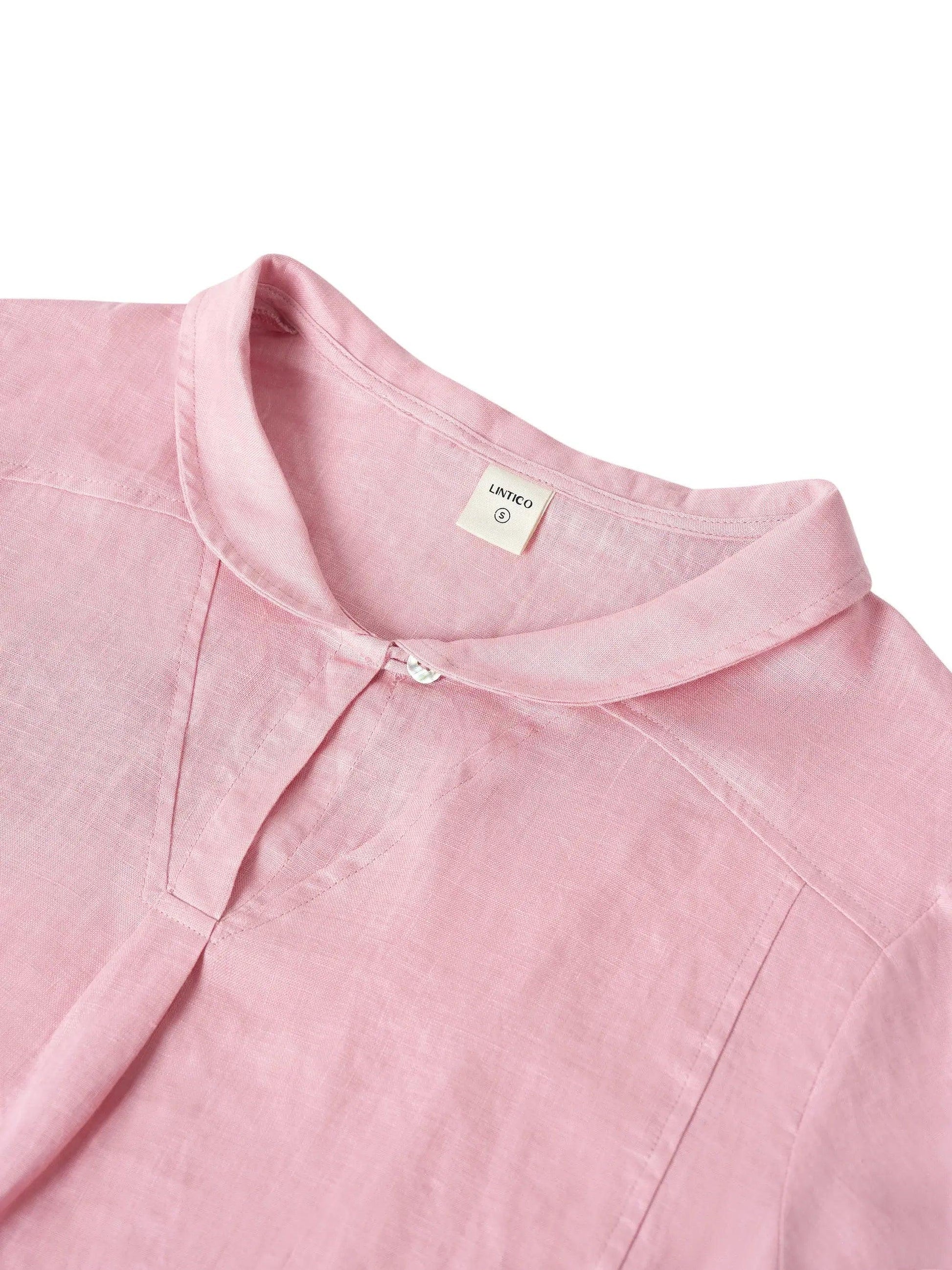 Leinentop für Damen mit Schalkragen und V-Ausschnitt-Tops for women-Alpenkind