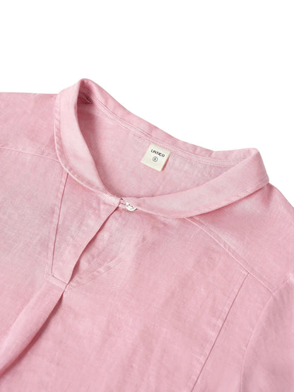 Leinentop für Damen mit Schalkragen und V-Ausschnitt-Tops for women-Alpenkind