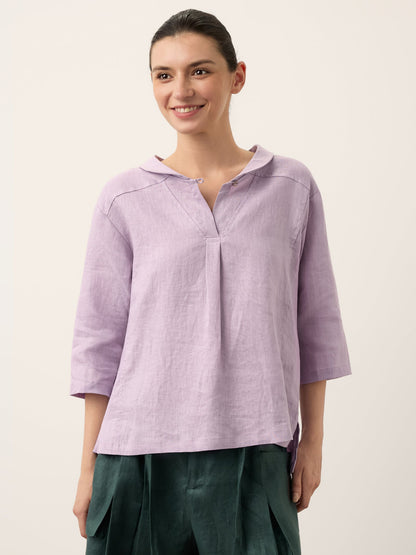 Leinentop für Damen mit Schalkragen und V-Ausschnitt-Tops for women-Alpenkind
