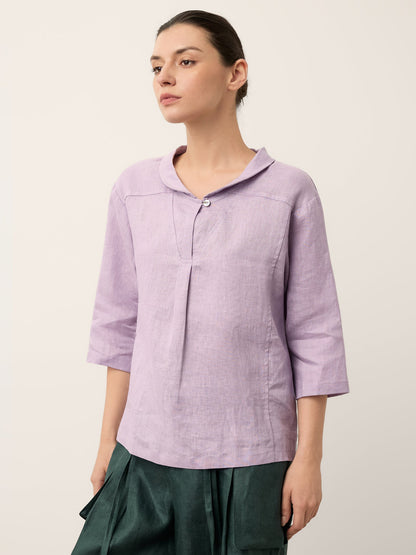 Leinentop für Damen mit Schalkragen und V-Ausschnitt-Tops for women-Alpenkind