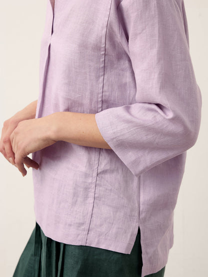 Leinentop für Damen mit Schalkragen und V-Ausschnitt-Tops for women-Alpenkind