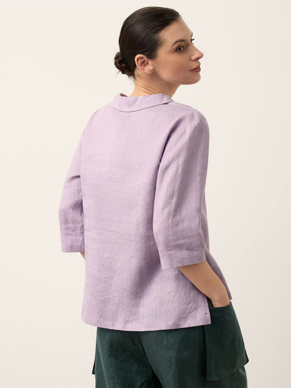 Leinentop für Damen mit Schalkragen und V-Ausschnitt-Tops for women-Alpenkind