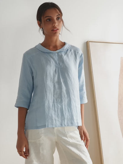 Leinentop für Damen mit Schalkragen und V-Ausschnitt-Tops for women-Alpenkind