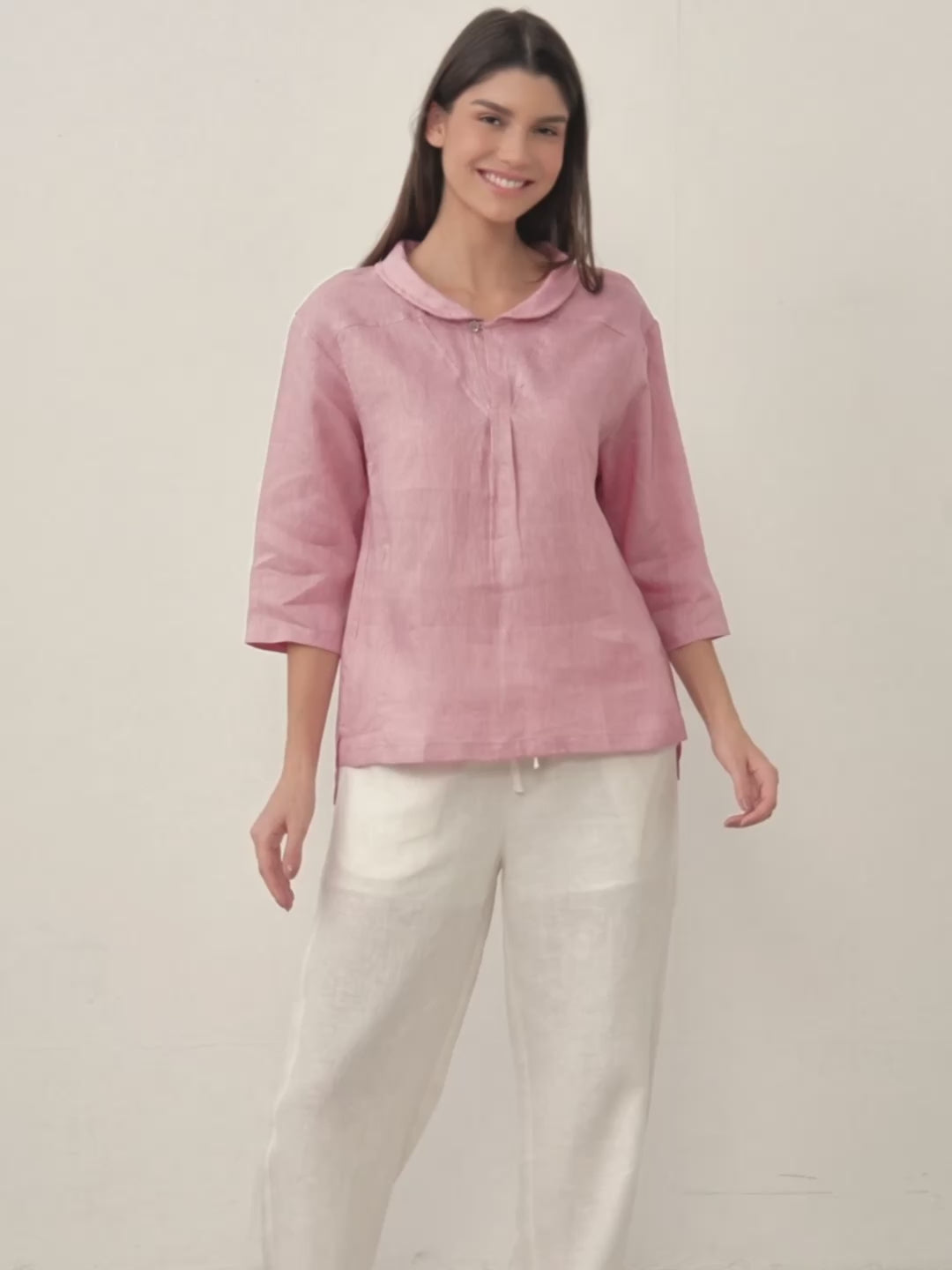 Leinentop für Damen mit Schalkragen und V-Ausschnitt-Tops for women-Alpenkind