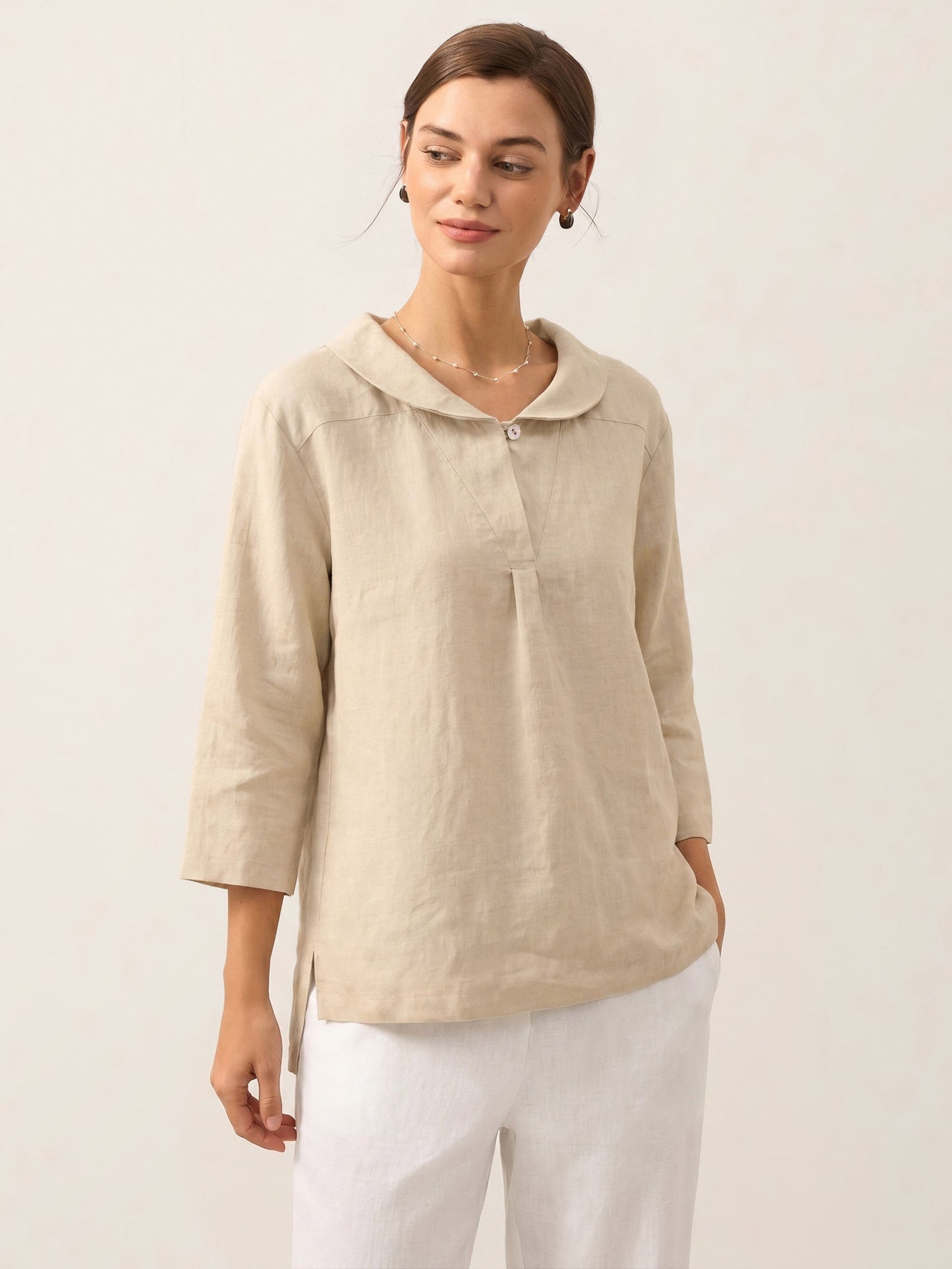 Leinentop für Damen mit Schalkragen und V-Ausschnitt-Tops for women-Alpenkind