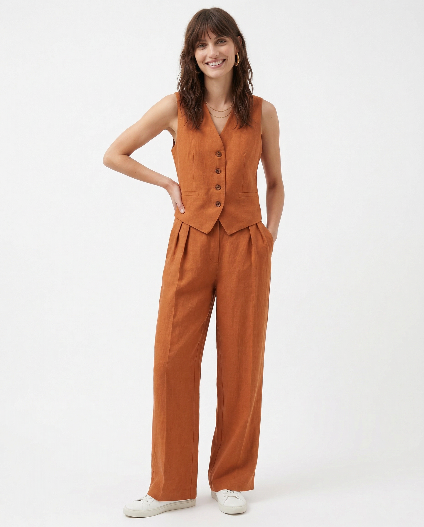 Leinenweste und Hose mit weitem Bein für Damen-Sets for women-Alpenkind