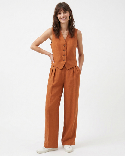 Leinenweste und Hose mit weitem Bein für Damen-Sets for women-Alpenkind