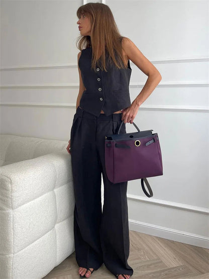 Leinenweste und Hose mit weitem Bein für Damen-Sets for women-Alpenkind