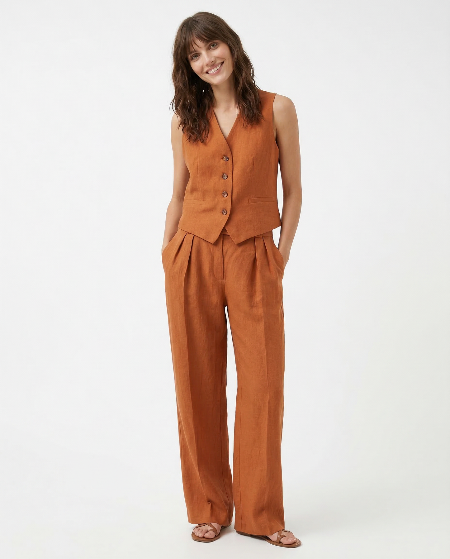 Leinenweste und Hose mit weitem Bein für Damen-Sets for women-Alpenkind