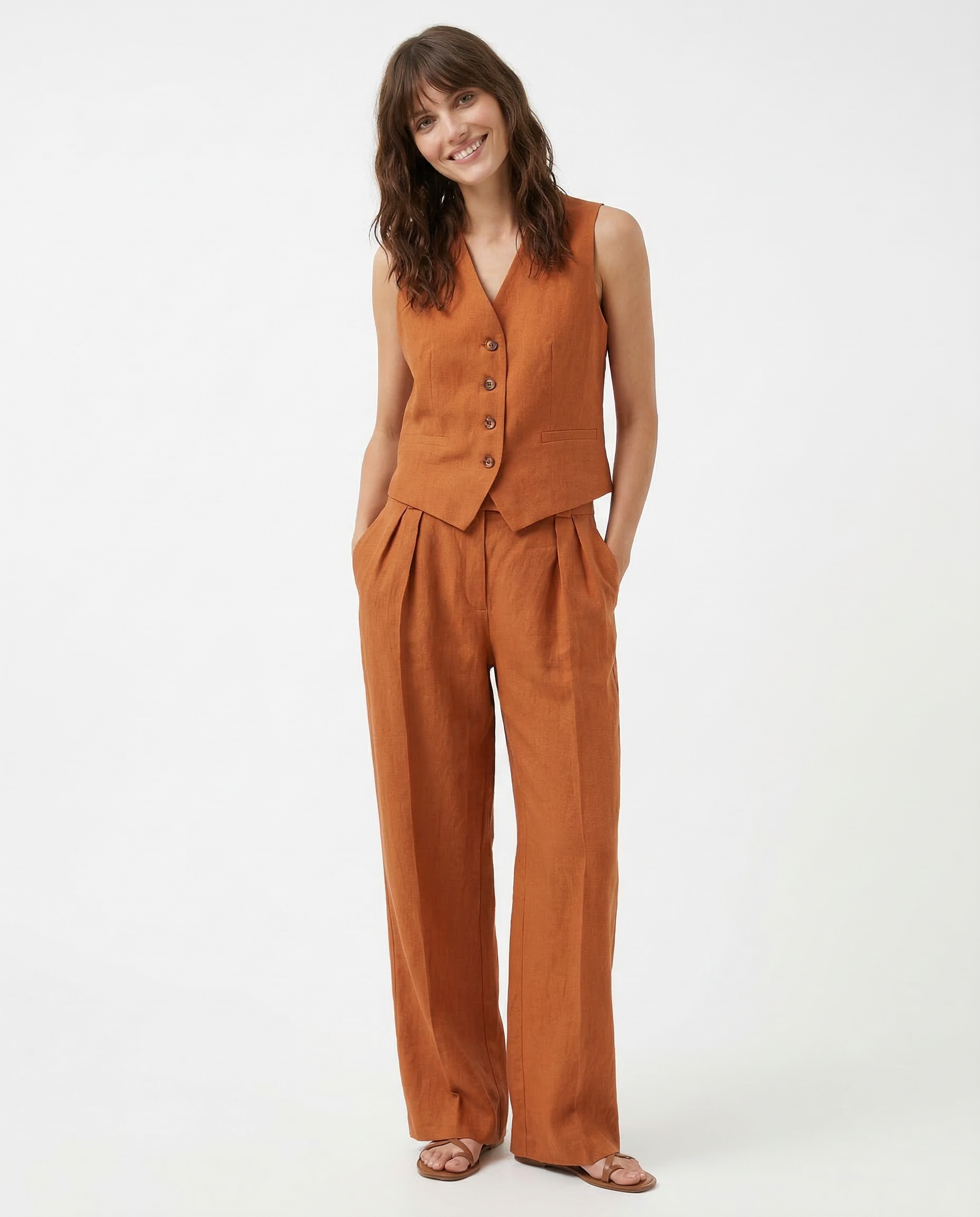 Leinenweste und Hose mit weitem Bein für Damen-Sets for women-Alpenkind