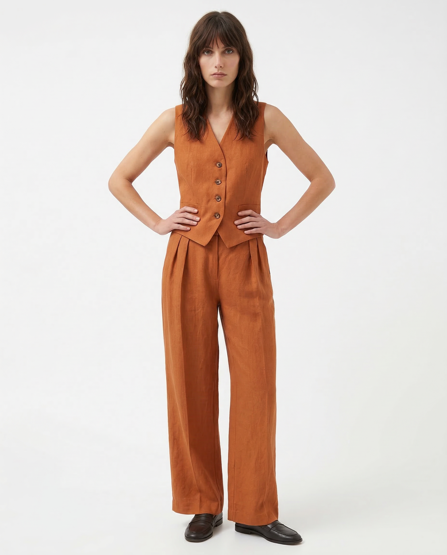 Leinenweste und Hose mit weitem Bein für Damen-Sets for women-Alpenkind