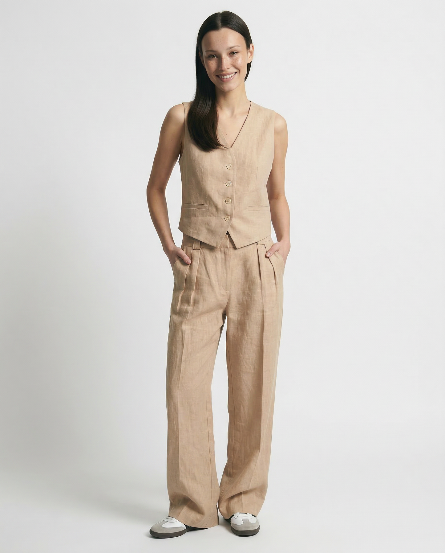 Leinenweste und Hose mit weitem Bein für Damen-Sets for women-Alpenkind