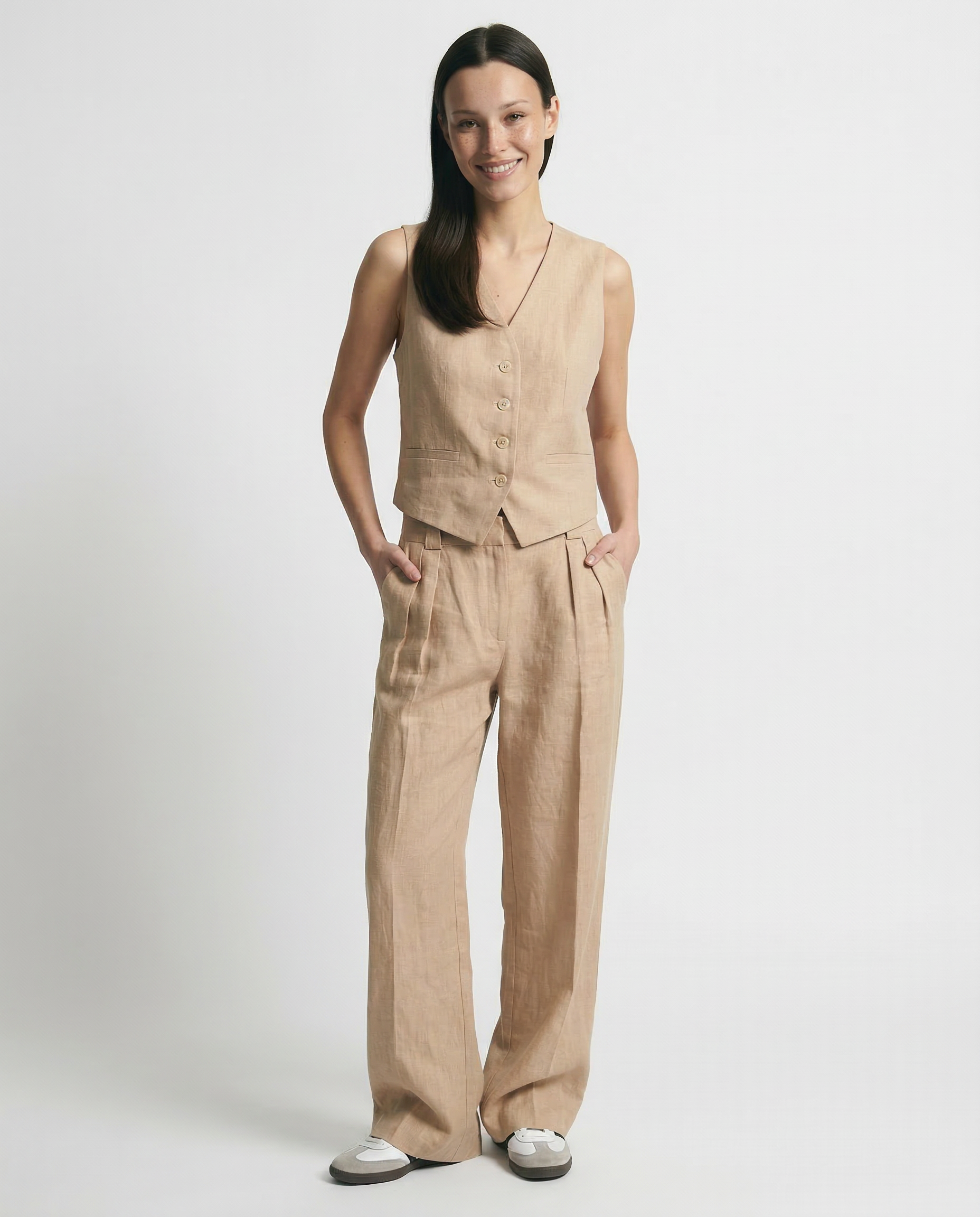 Leinenweste und Hose mit weitem Bein für Damen-Sets for women-Alpenkind