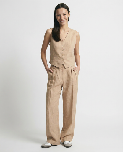 Leinenweste und Hose mit weitem Bein für Damen-Sets for women-Alpenkind