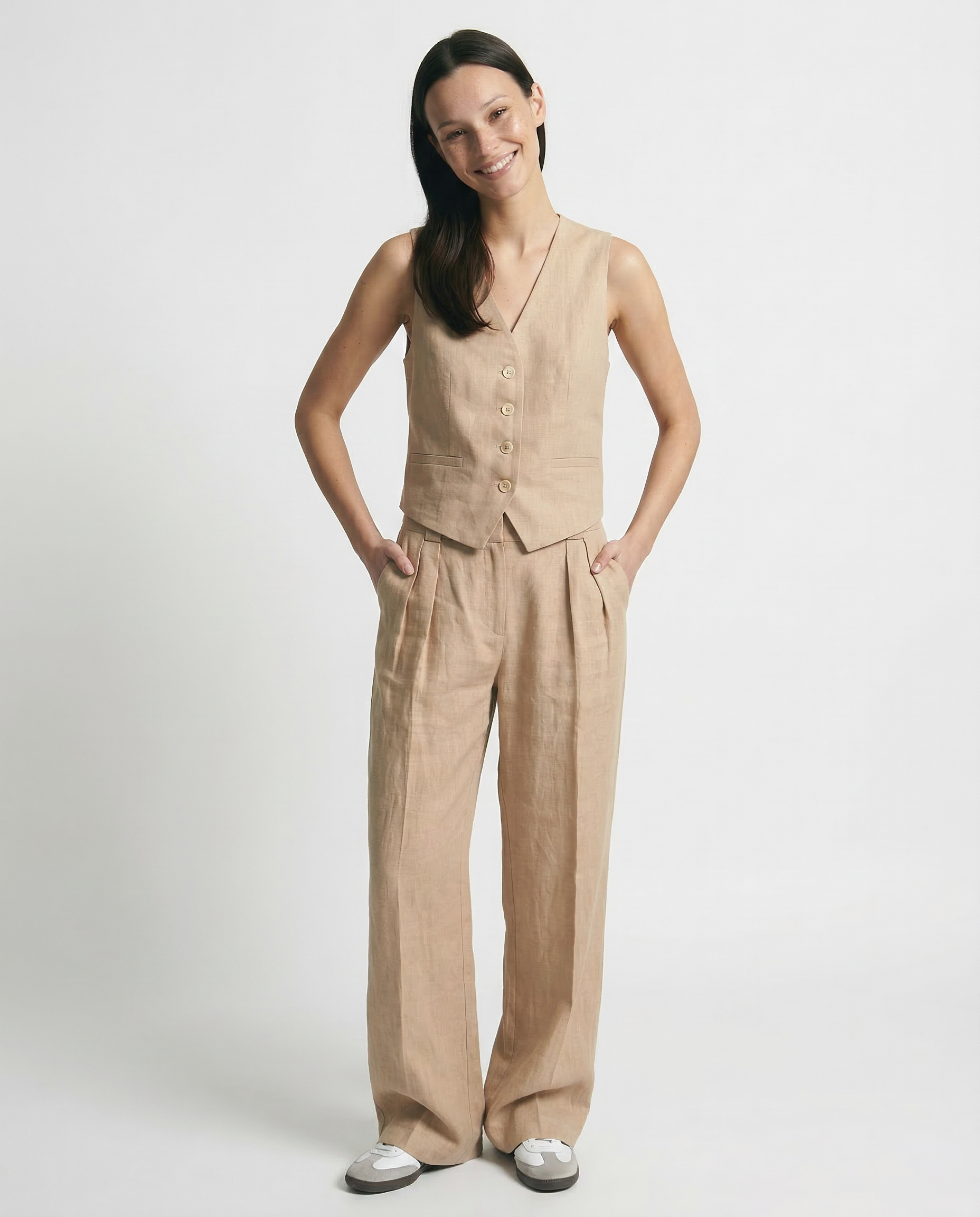 Leinenweste und Hose mit weitem Bein für Damen-Sets for women-Alpenkind