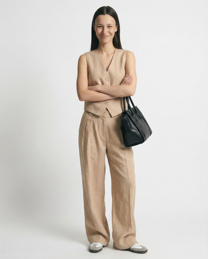 Leinenweste und Hose mit weitem Bein für Damen-Sets for women-Alpenkind