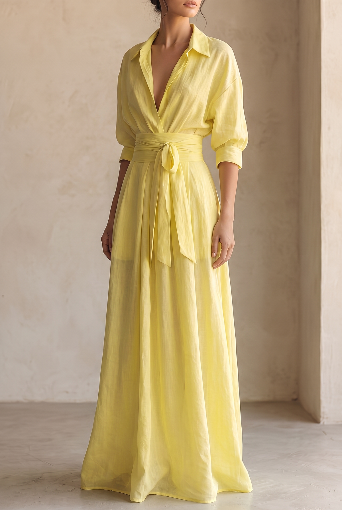 Maxi-Hemdkleid für Damen mit Bindegürtel und halblangen Ärmeln-Maxi Dress-Alpenkind