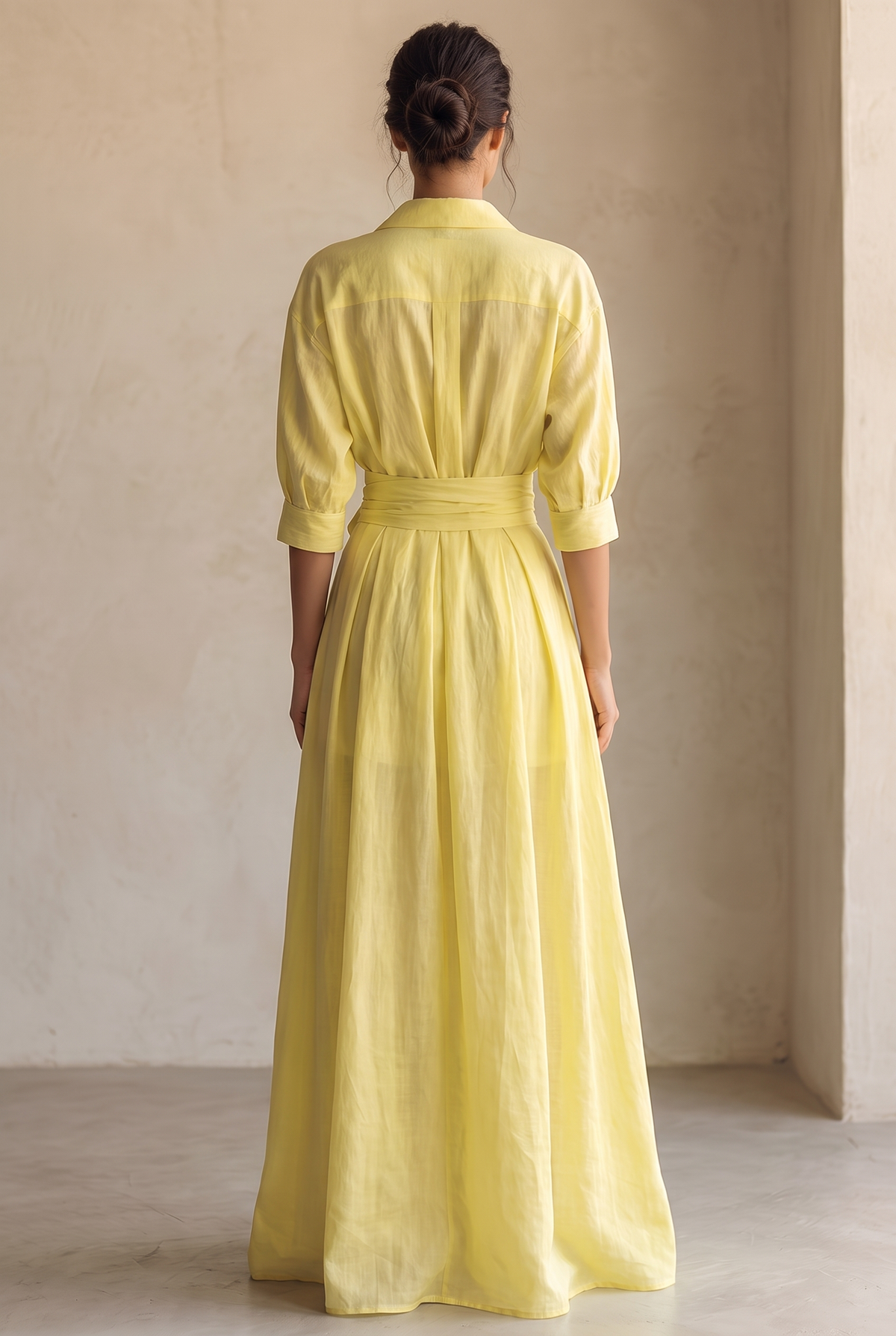 Maxi-Hemdkleid für Damen mit Bindegürtel und halblangen Ärmeln-Maxi Dress-Alpenkind