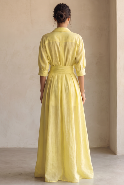 Maxi-Hemdkleid für Damen mit Bindegürtel und halblangen Ärmeln-Maxi Dress-Alpenkind