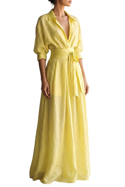 Maxi-Hemdkleid für Damen mit Bindegürtel und halblangen Ärmeln-Maxi Dress-Alpenkind