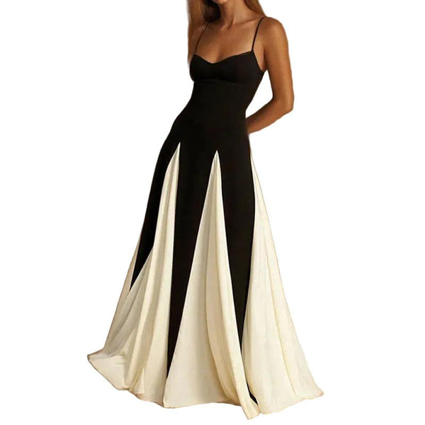 Maxikleid für Damen mit herzförmigem Ausschnitt und Kontrastbahnen-Maxi Dress-Alpenkind