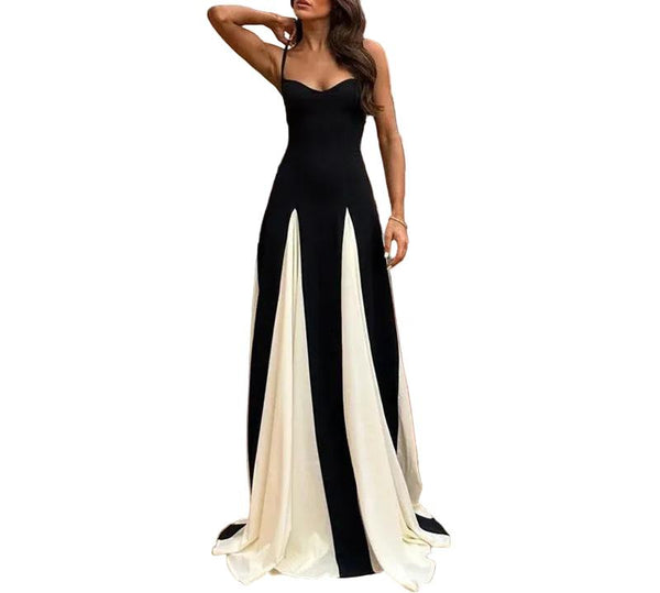 Maxikleid für Damen mit herzförmigem Ausschnitt und Kontrastbahnen-Maxi Dress-Alpenkind