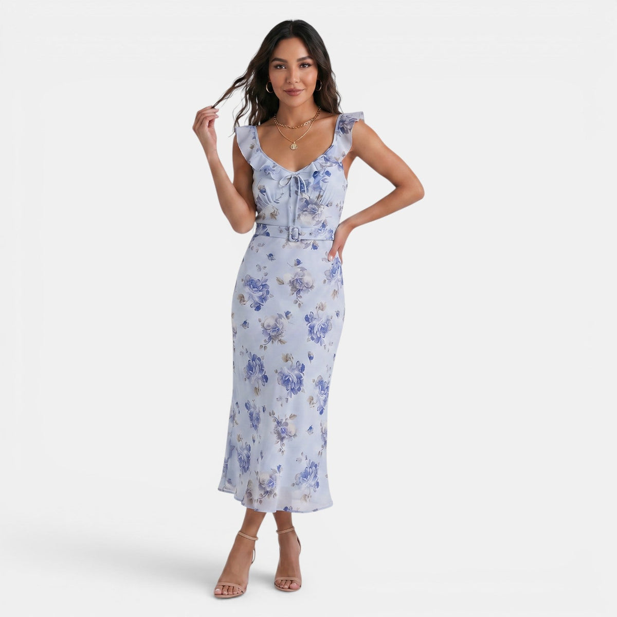 Maxikleid mit Blumenmuster und Rüschenbesatz für Damen-Maxi Dress-Alpenkind