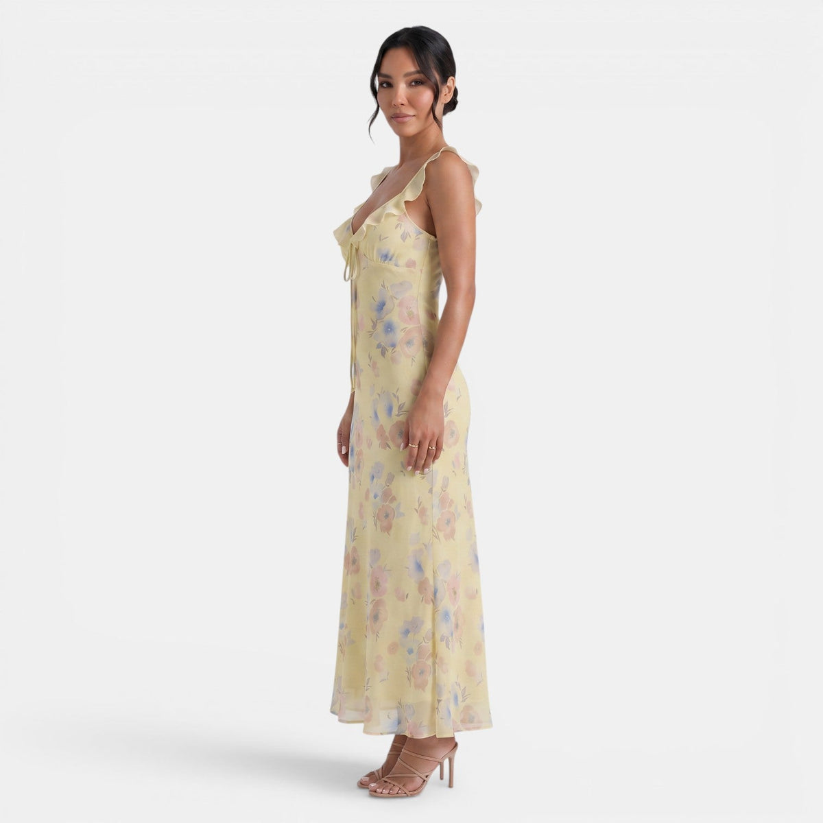 Maxikleid mit Blumenmuster und Rüschenbesatz für Damen-Maxi Dress-Alpenkind