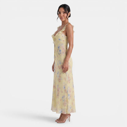 Maxikleid mit Blumenmuster und Rüschenbesatz für Damen-Maxi Dress-Alpenkind