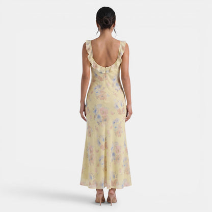 Maxikleid mit Blumenmuster und Rüschenbesatz für Damen-Maxi Dress-Alpenkind