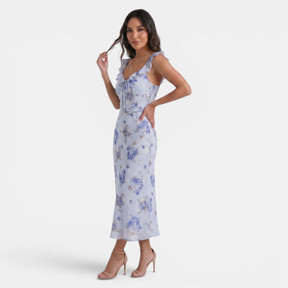 Maxikleid mit Blumenmuster und Rüschenbesatz für Damen-Maxi Dress-Alpenkind