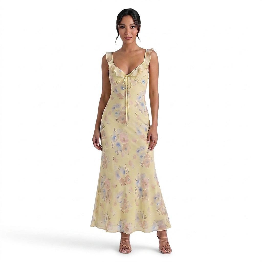 Maxikleid mit Blumenmuster und Rüschenbesatz für Damen-Maxi Dress-Alpenkind