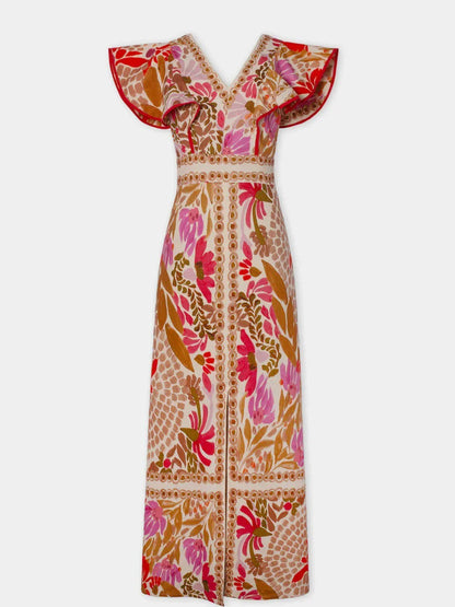 Maxikleid mit Blumenmuster und V-Ausschnitt für Damen-Maxi dresses-Alpenkind