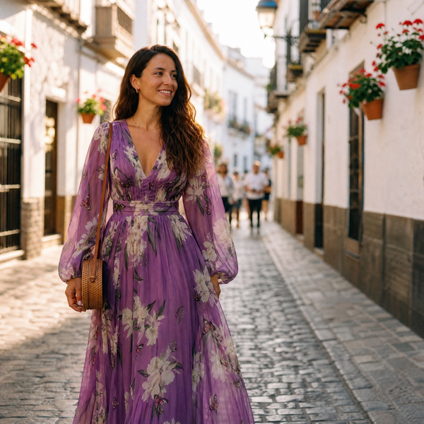 Maxikleid mit Blumenmuster und V-Ausschnitt für Damen-Maxi Dress-Alpenkind