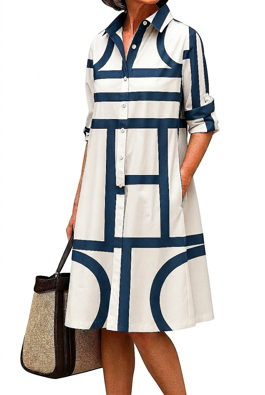 Midi-Hemdblusenkleid für Damen mit geometrischem Muster-Midi Dress-Alpenkind