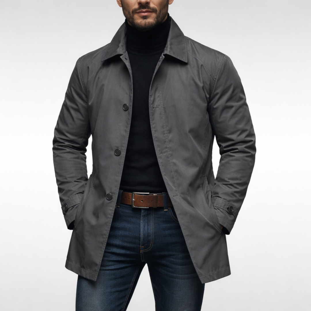 Mittellanger Herrenmantel mit Knopfleiste-Coats for men-Alpenkind