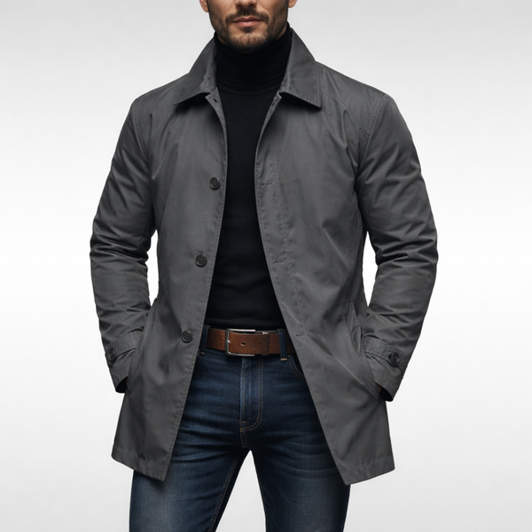 Mittellanger Herrenmantel mit Knopfleiste-Coats for men-Alpenkind