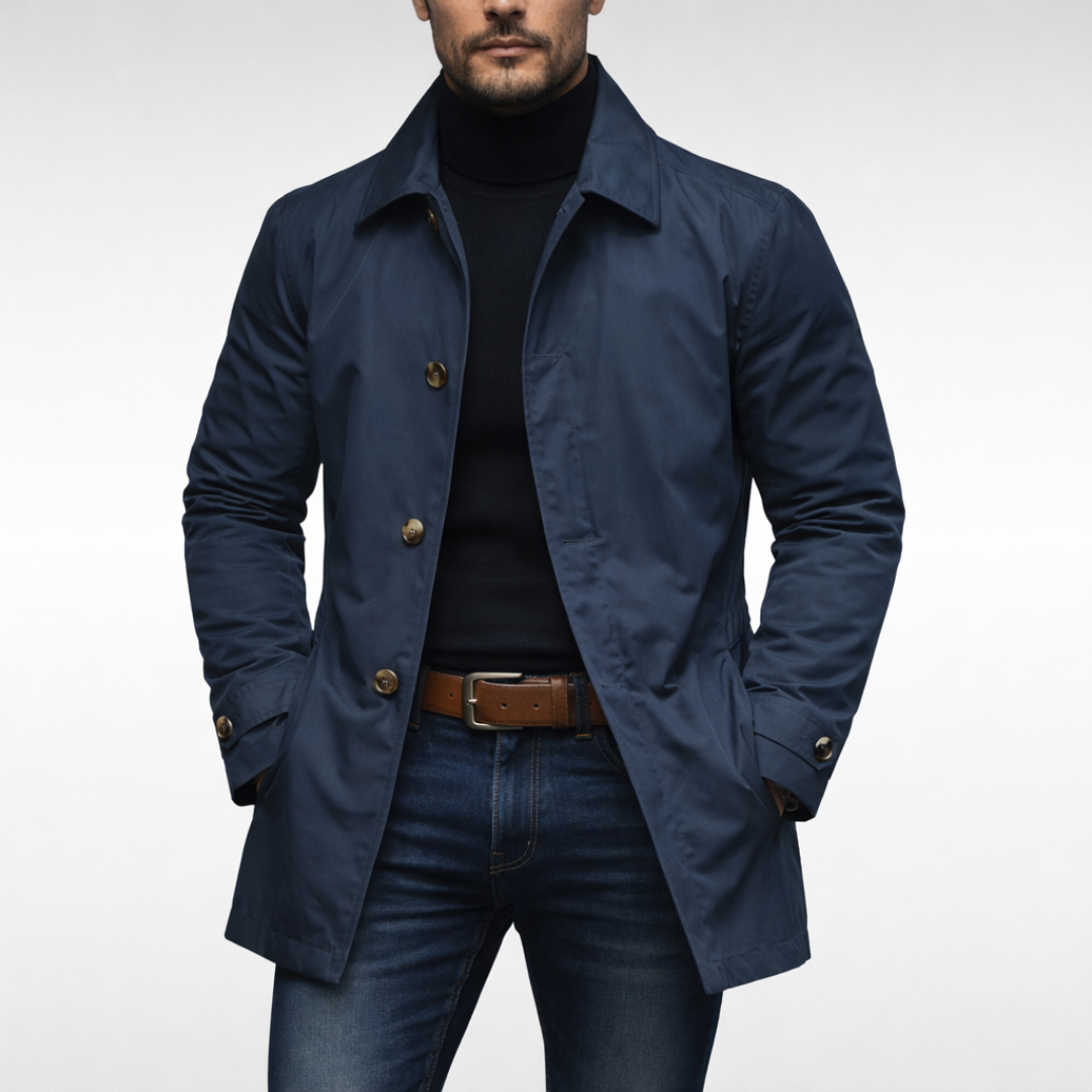 Mittellanger Herrenmantel mit Knopfleiste-Coats for men-Alpenkind