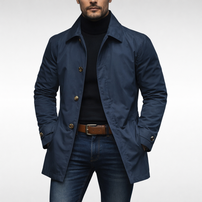 Mittellanger Herrenmantel mit Knopfleiste-Coats for men-Alpenkind