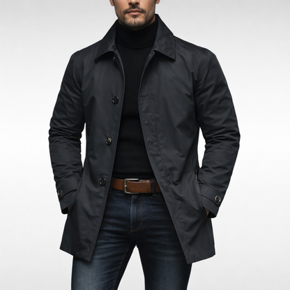 Mittellanger Herrenmantel mit Knopfleiste-Coats for men-Alpenkind